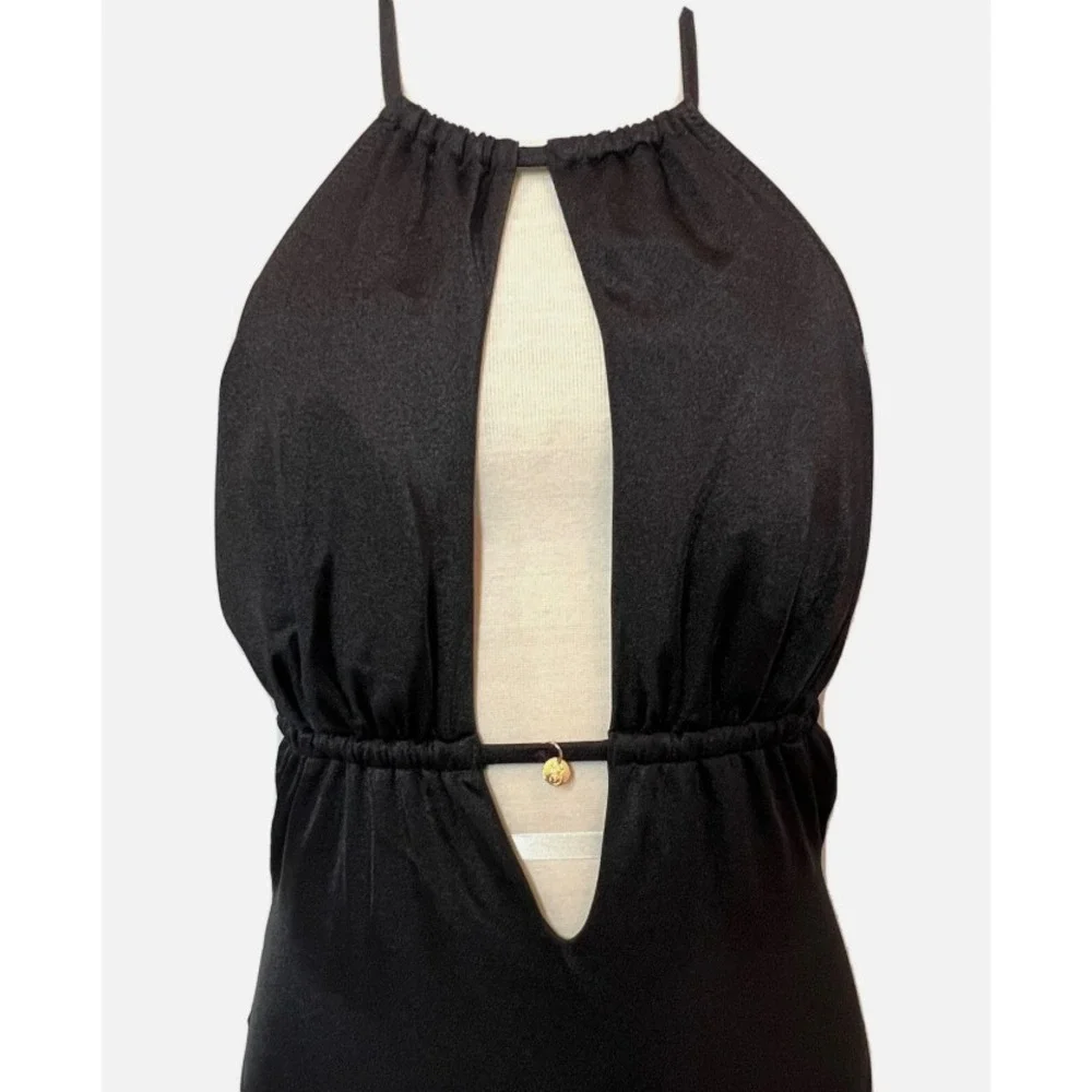 Victoria's Secret One Piece Swimsuit ‎ Black Beach Halter Front Keyhole Large